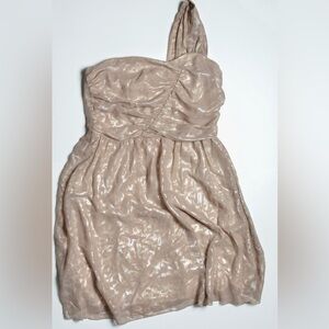 Cream and Gold Ruched One Shoulder Babydoll Dress